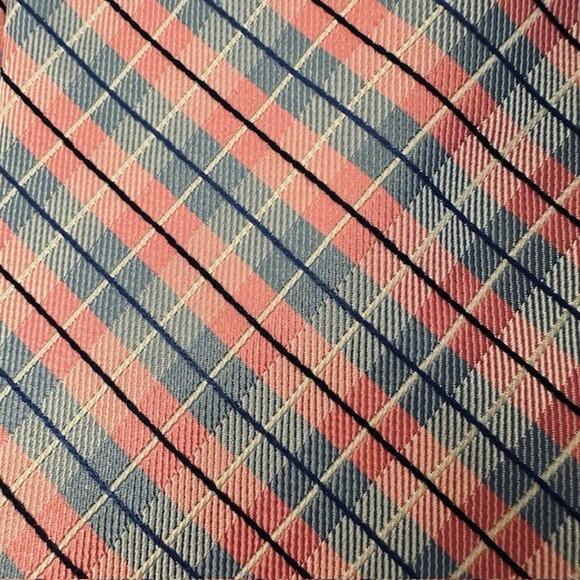 NAUTICA Men's 100% Silk Classic Necktie Designer Plaid/Check Pink/Blue EUC - Picture 7 of 10